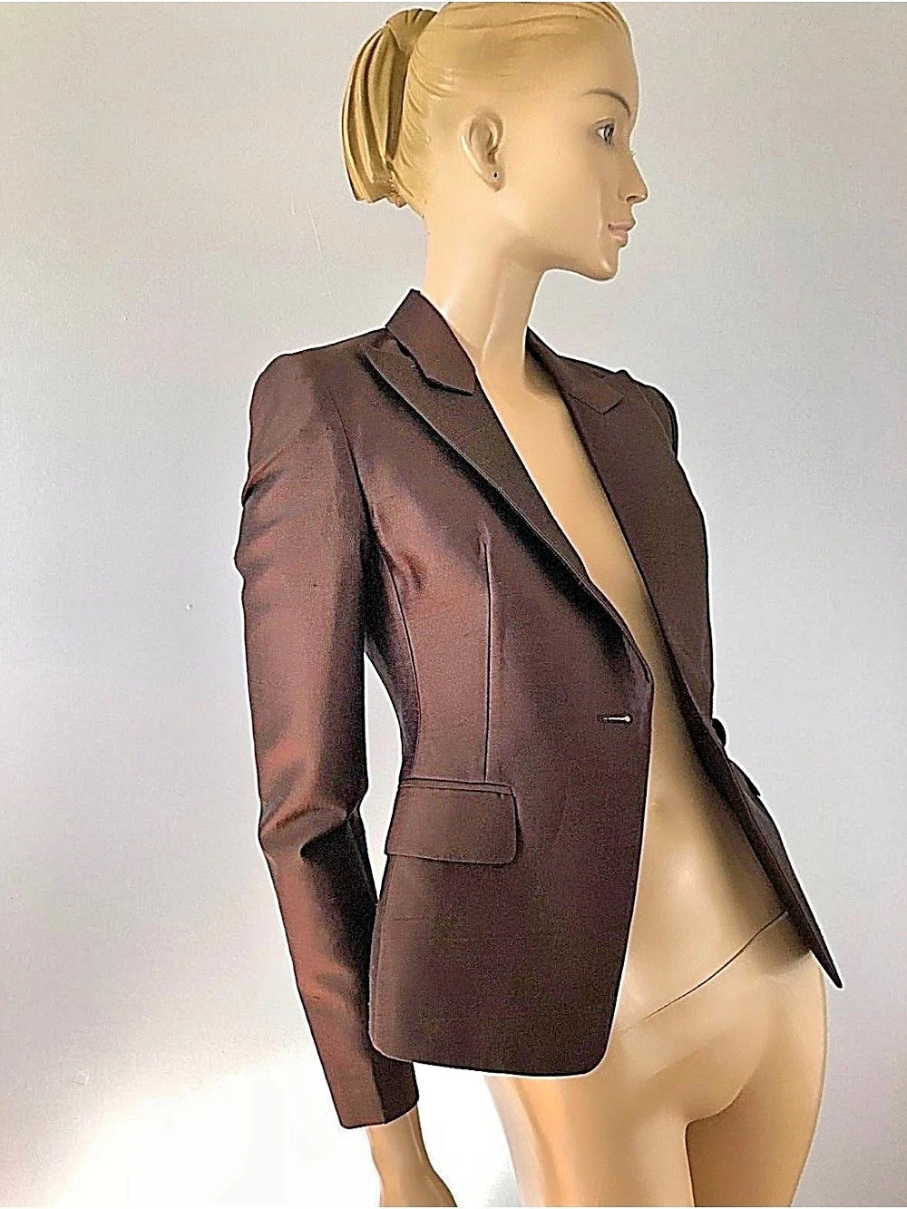 Michael Kors Collection Chocolate Brown Tailored Blazer Size 2 Like New - Picture 3 of 8